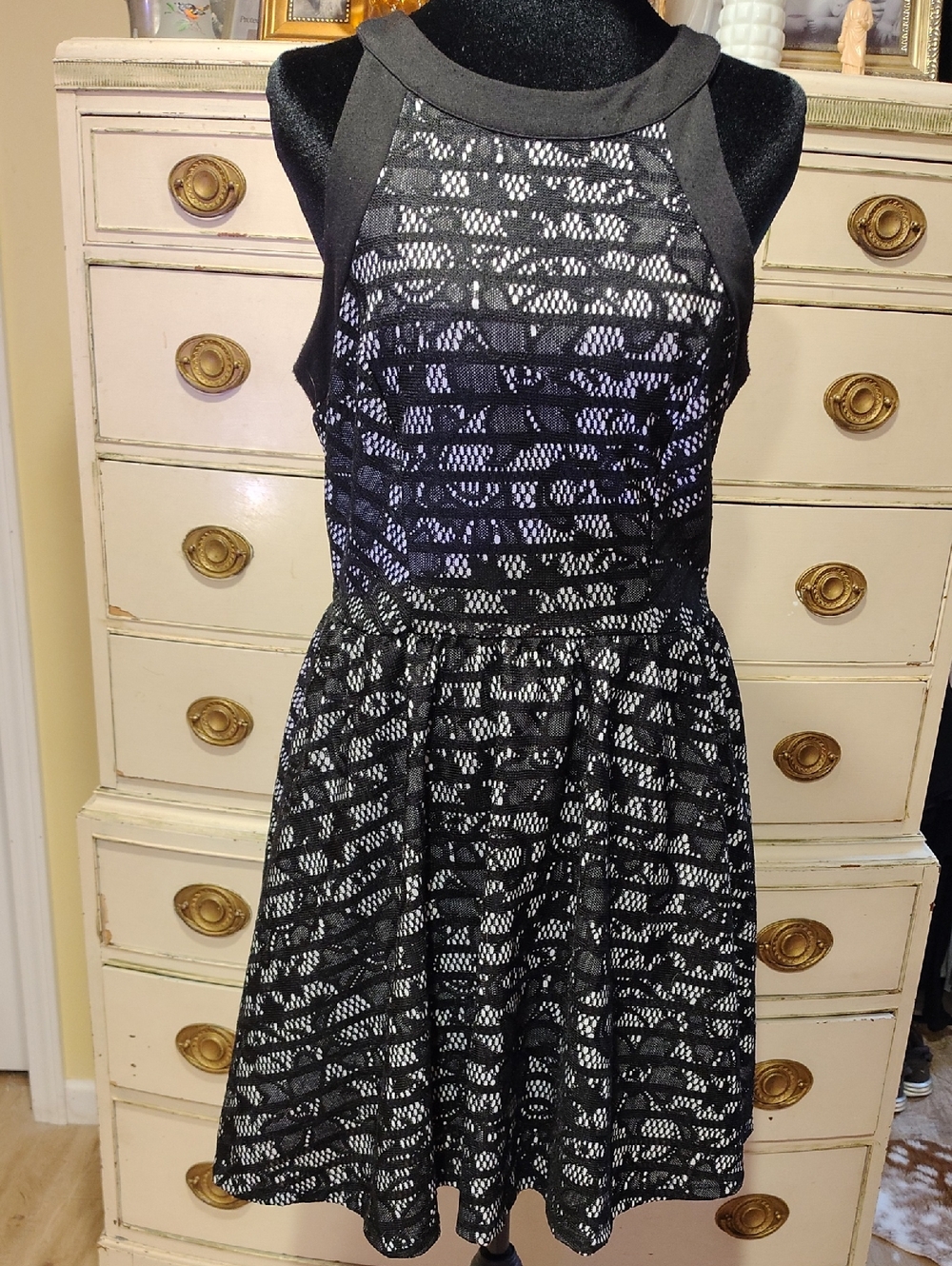 Trixxi Black Lace Overlay Skater Mini Dress